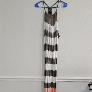NWT Striped Maxi Dress - Olive Green, White, and Flamingo Pink